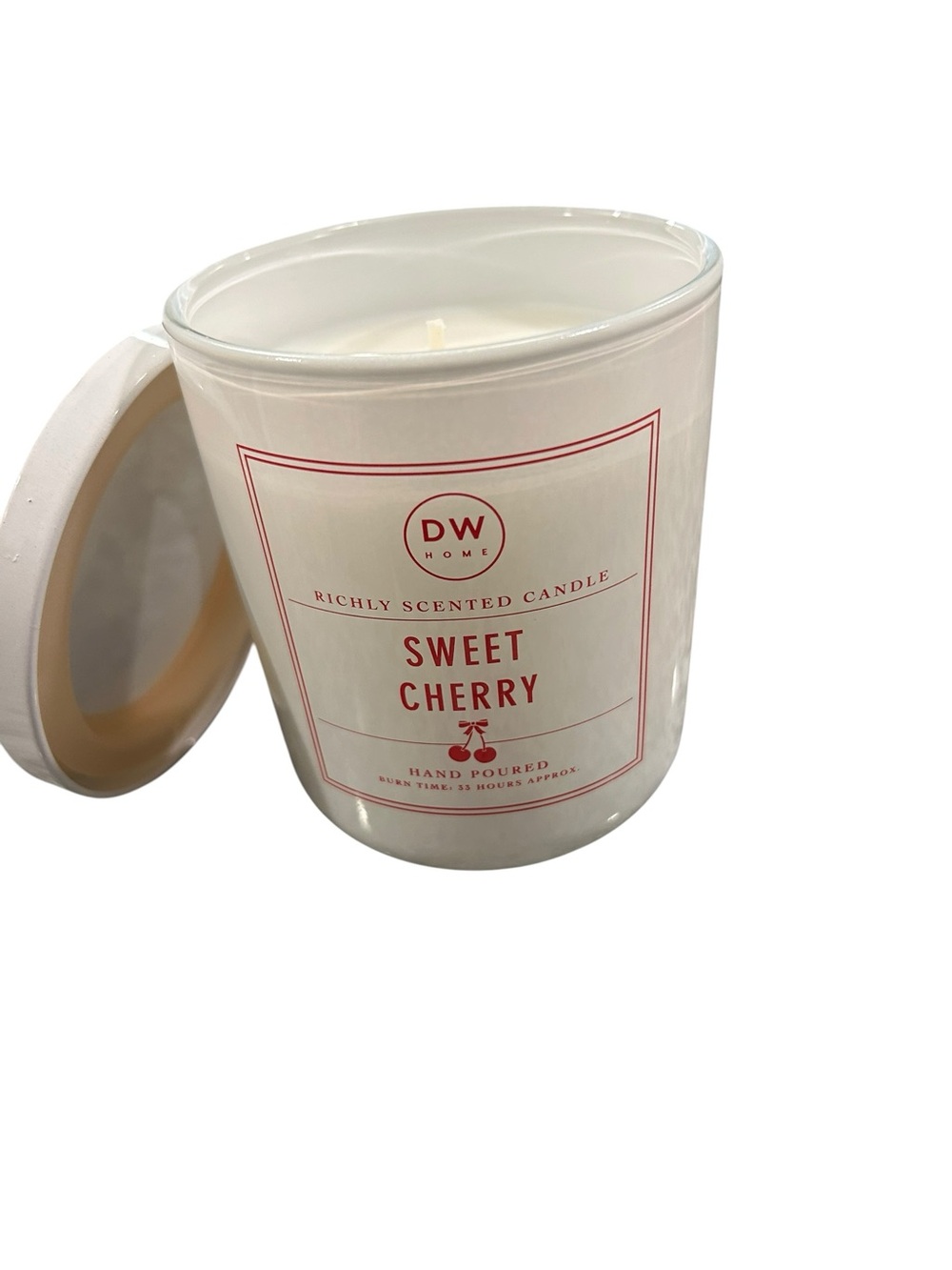 DW Home Sweet Cherry Candle - White with Red Label